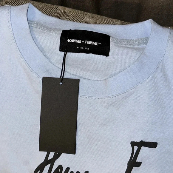 NWT HOMME + FEMME™️ short sleeve t-shirt SIZE XL Blue Color Designer Luxury - Picture 6 of 7